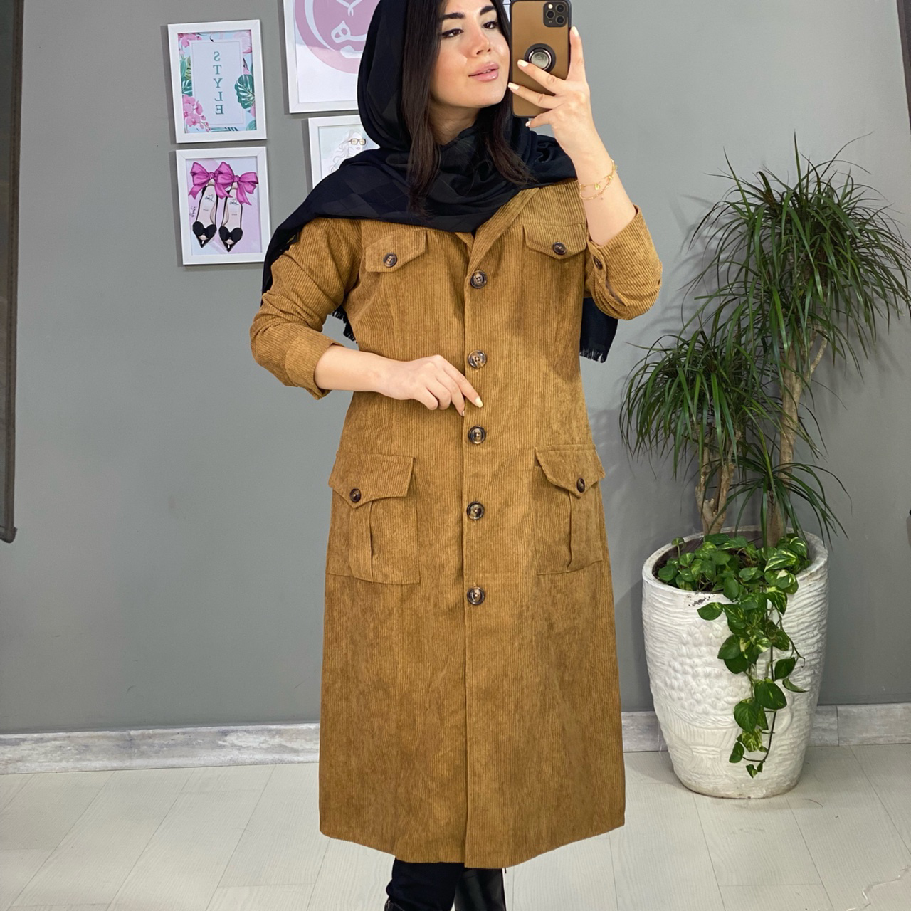 مانتو مخمل کبریتی جیب پاکتی کد 2234