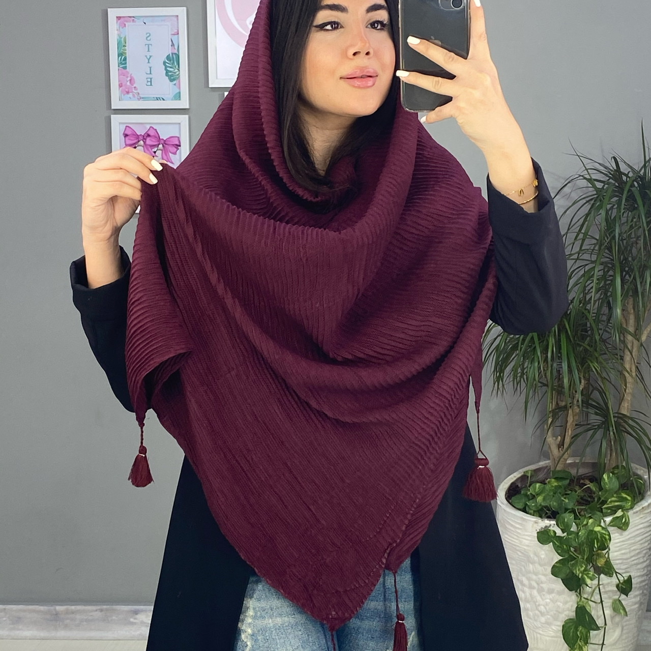 شال پلیسه  منگوله دار کد 2271