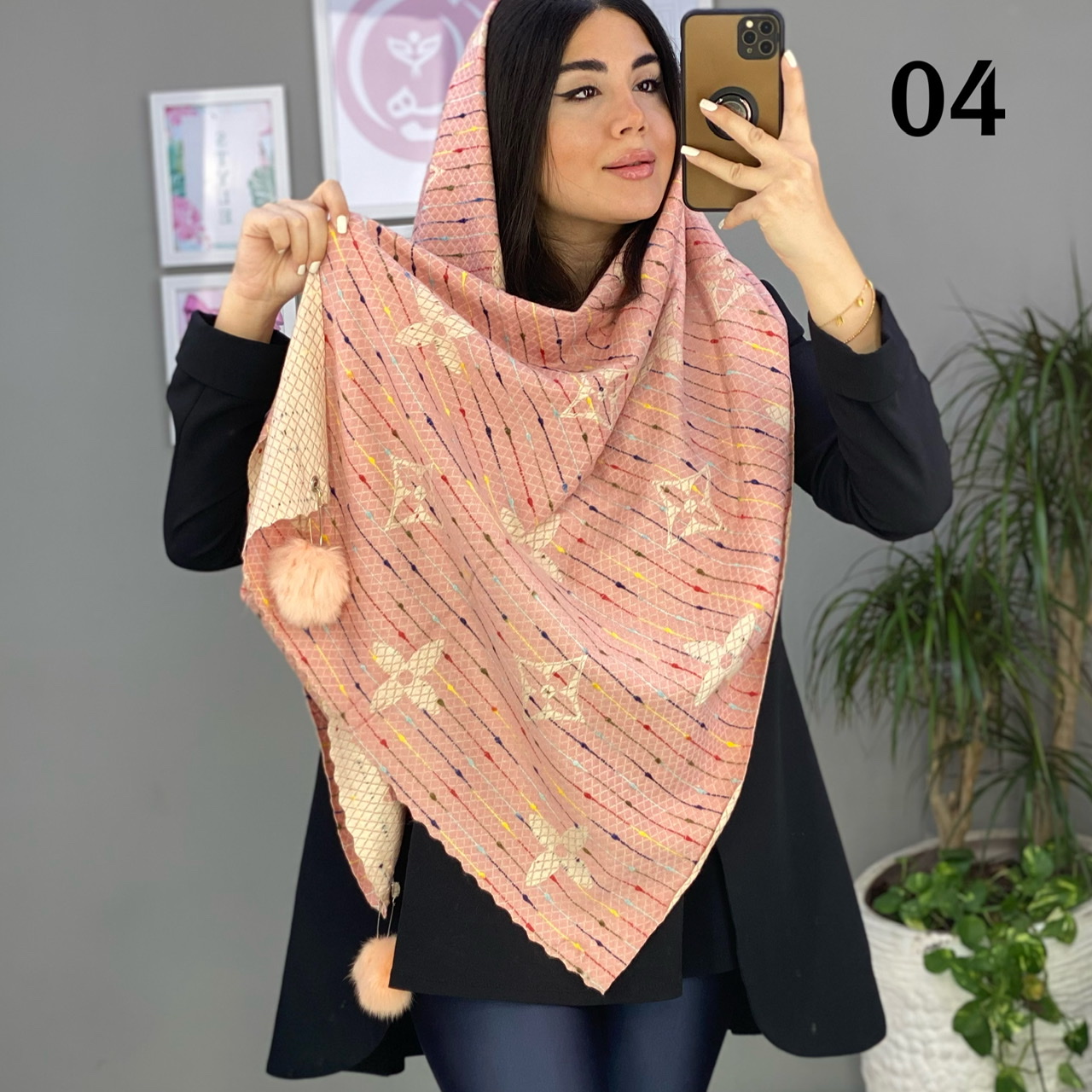 شال دوروی پوم دار کد 2254
