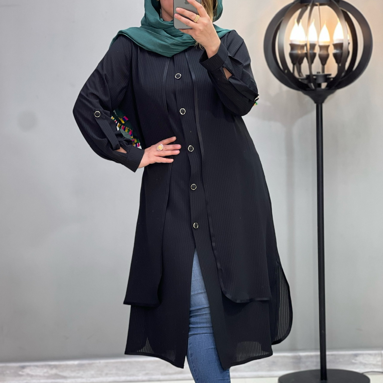 مانتو حریر میله ای  جلو دکمه کد 2961