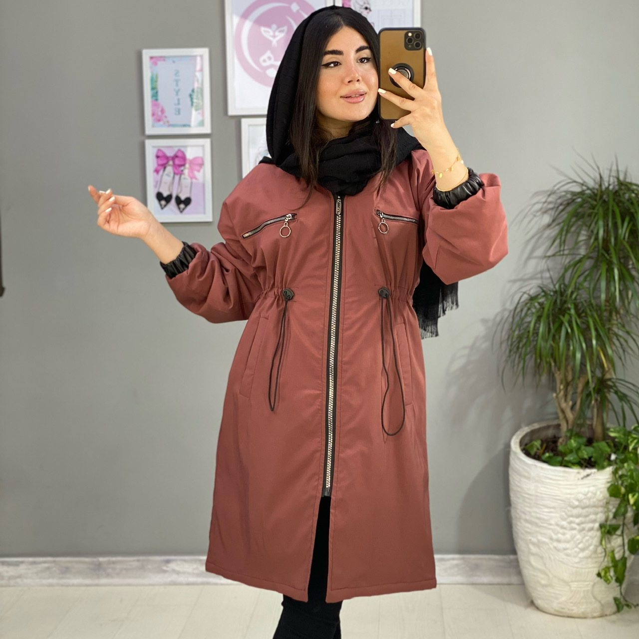 کاپشن ترکیبی چرم دوزی کد 2317